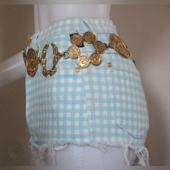 💙 Vintage Versace '90s Plaid High Waist Prairie Shorts - Picture 9 of 16